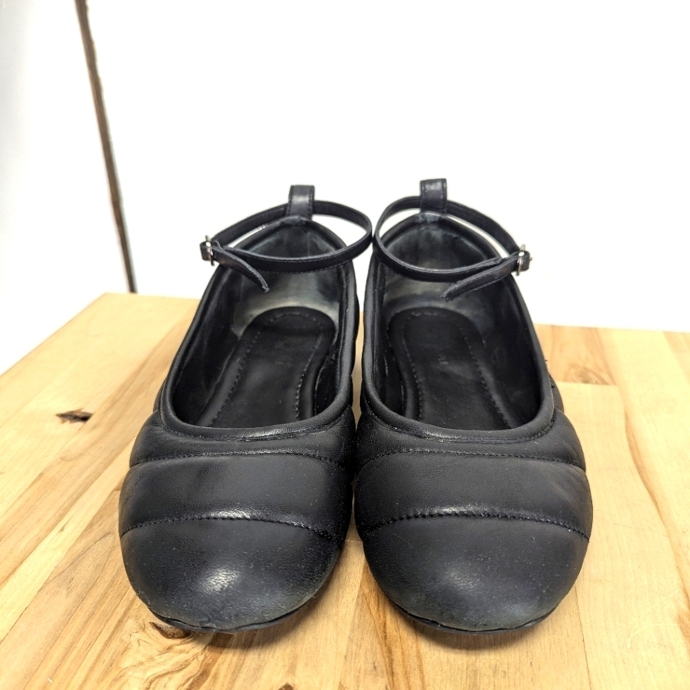 Free People On a cloud Quilted Black Leather Ballet Flat with Straps 8 with Box